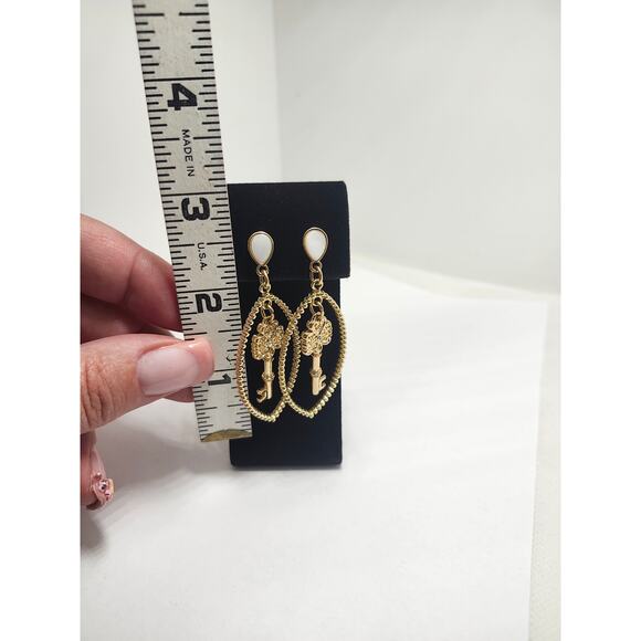 2.5” “CN” Made In China Gold Tone Skeleton Key Stud dangle Earrings - Picture 2 of 6